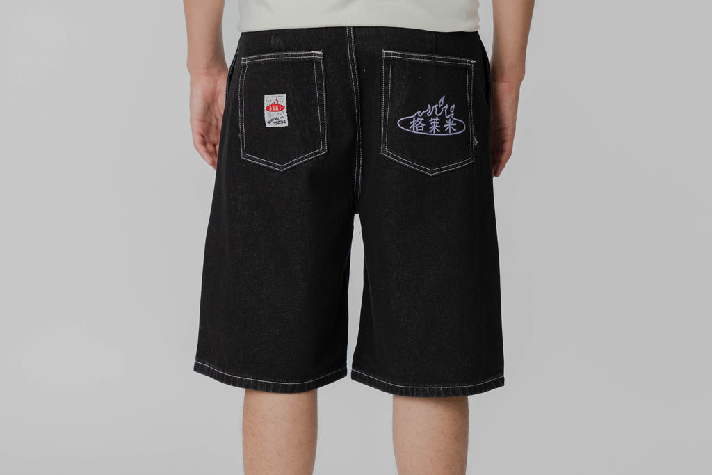 Grimey Concreat Jungle Pleated Denim Shorts - GBDS204-WBLK - Lust México