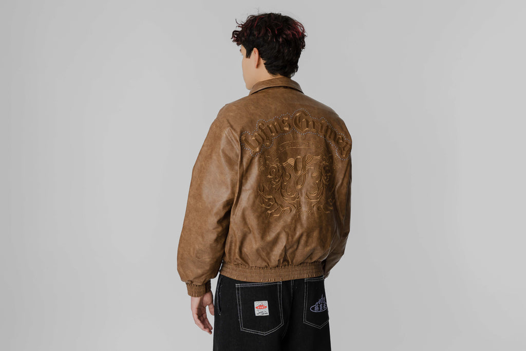 Grimey Chief Watcher Pu Leather Bomber Jacket - GPLBJ201-BRW - Lust México