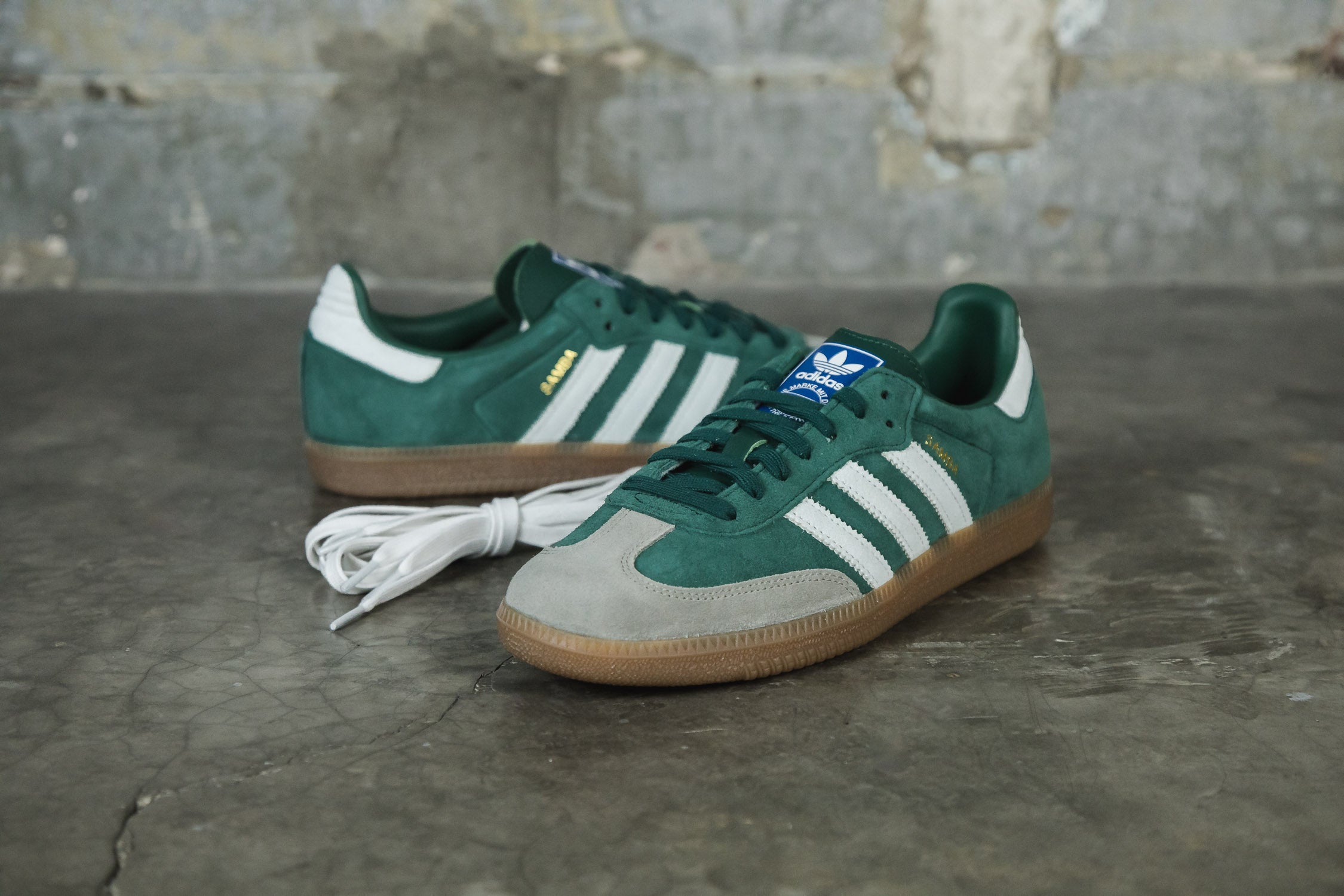 Green adidas store samba trainers