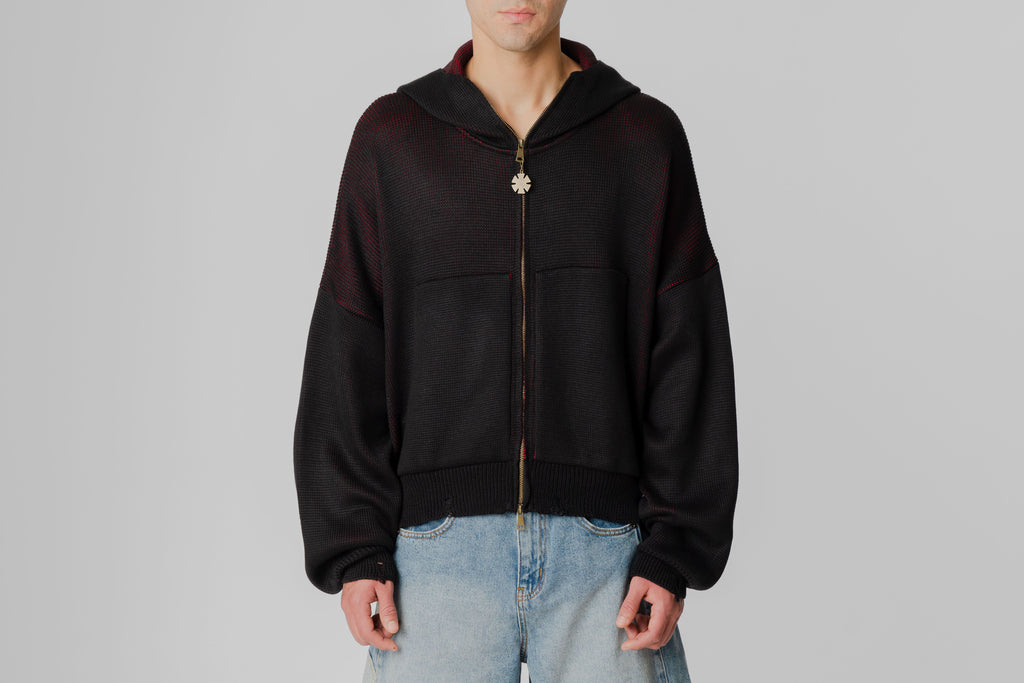 J Balvin Omerta Knitted Zip Hoodie - OMT07-BLK - Lust México