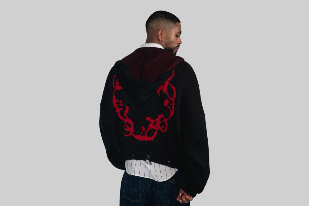 J Balvin Omerta Knitted Zip Hoodie - OMT07-BLK - Lust México