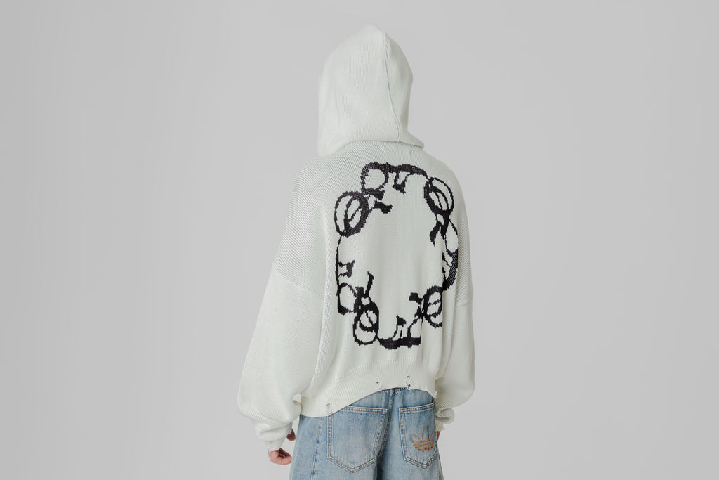 J Balvin Omerta Knitted Zip Hoodie - OMT07-WHT - Lust México