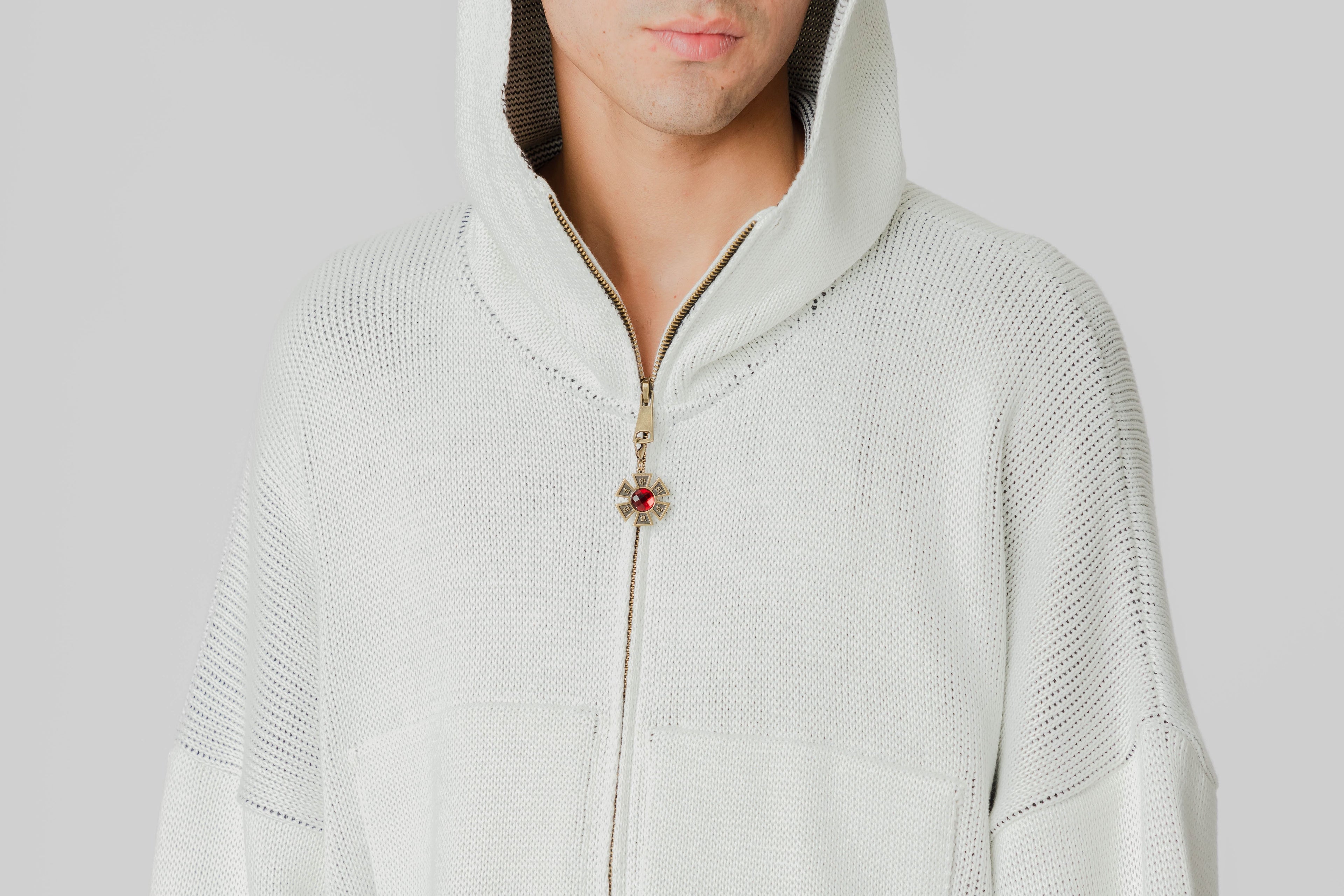 J Balvin Omerta Knitted Zip Hoodie - OMT07-WHT - Lust México