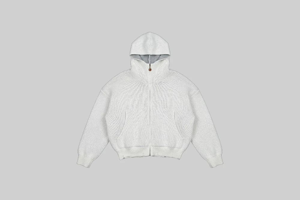 J Balvin Omerta Knitted Zip Hoodie - OMT07-WHT - Lust México