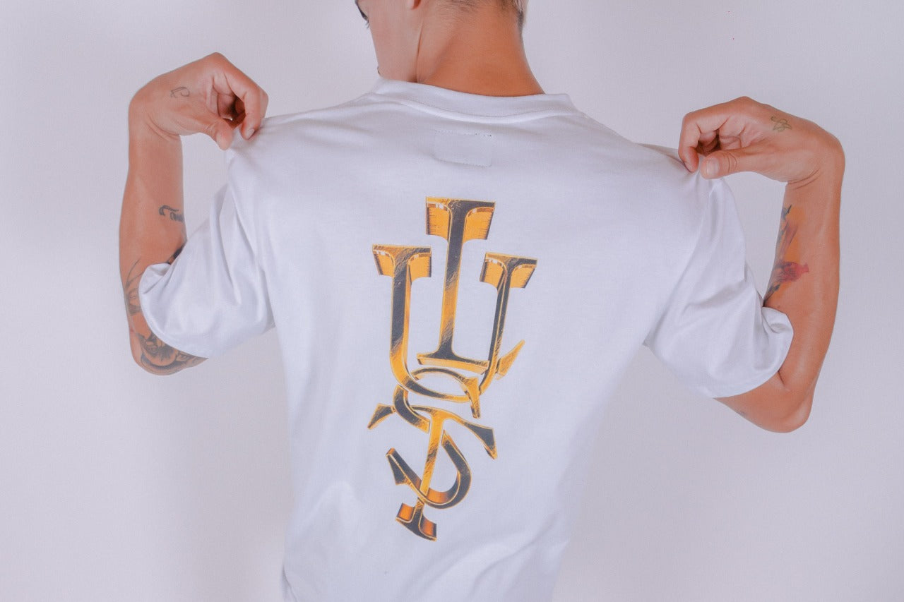 Lust Brand Gold Monogram White Tee M LUST BRAND